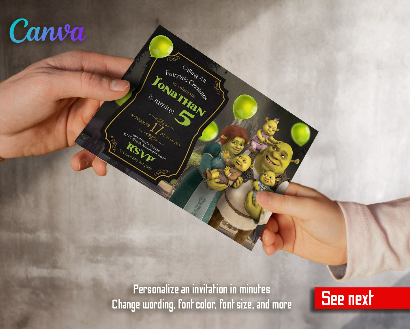 Shrek  customizable invitation template | Share or Print |  | WA224