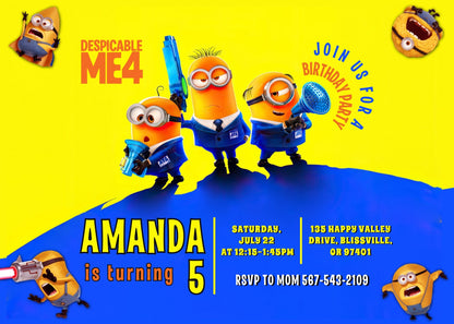 Despicable Me Minions customizable invitation template | Share or Print |  | GS890