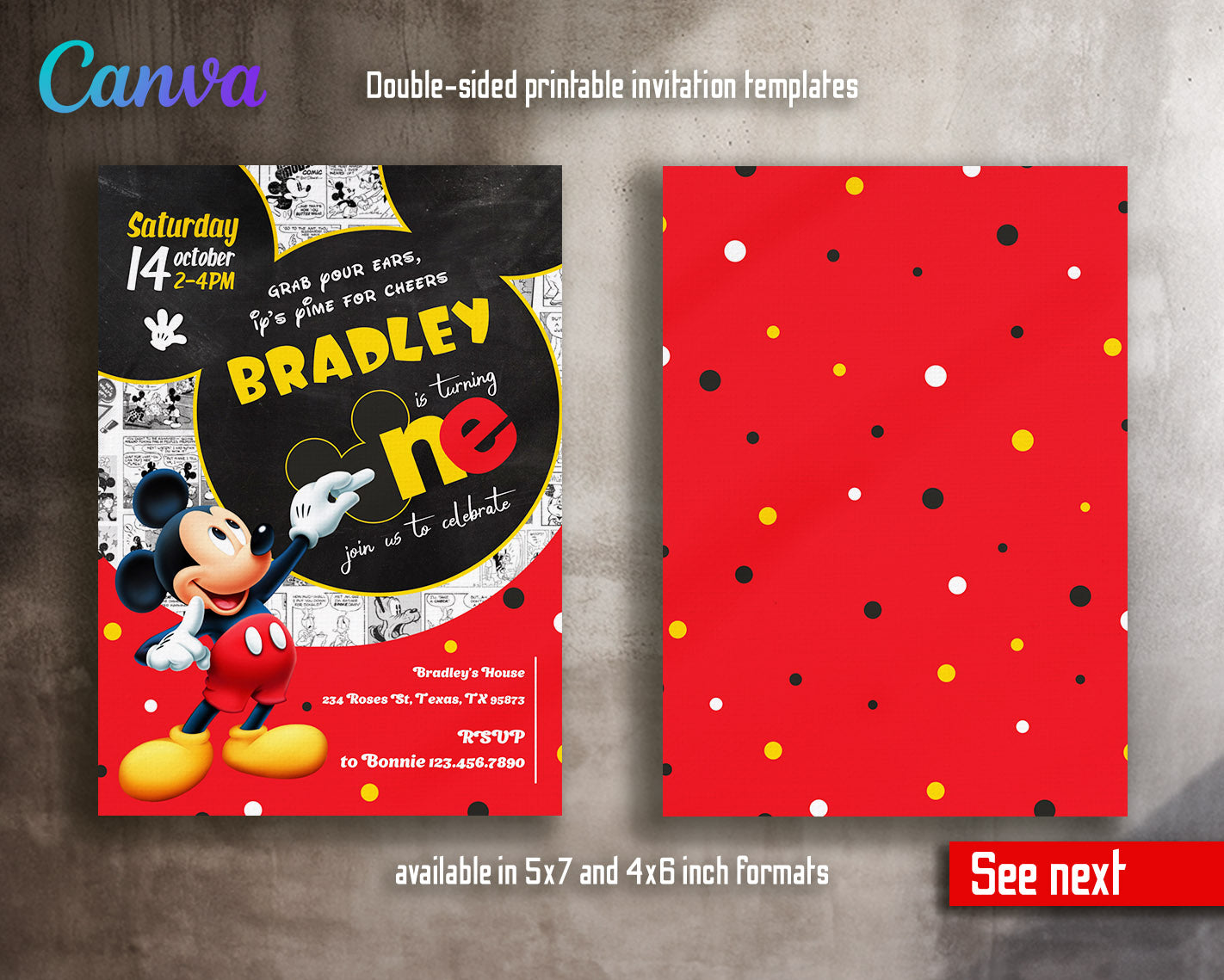 Mickey Mouse 1st Birthday customizable invitation template | Share or Print |  | GP723