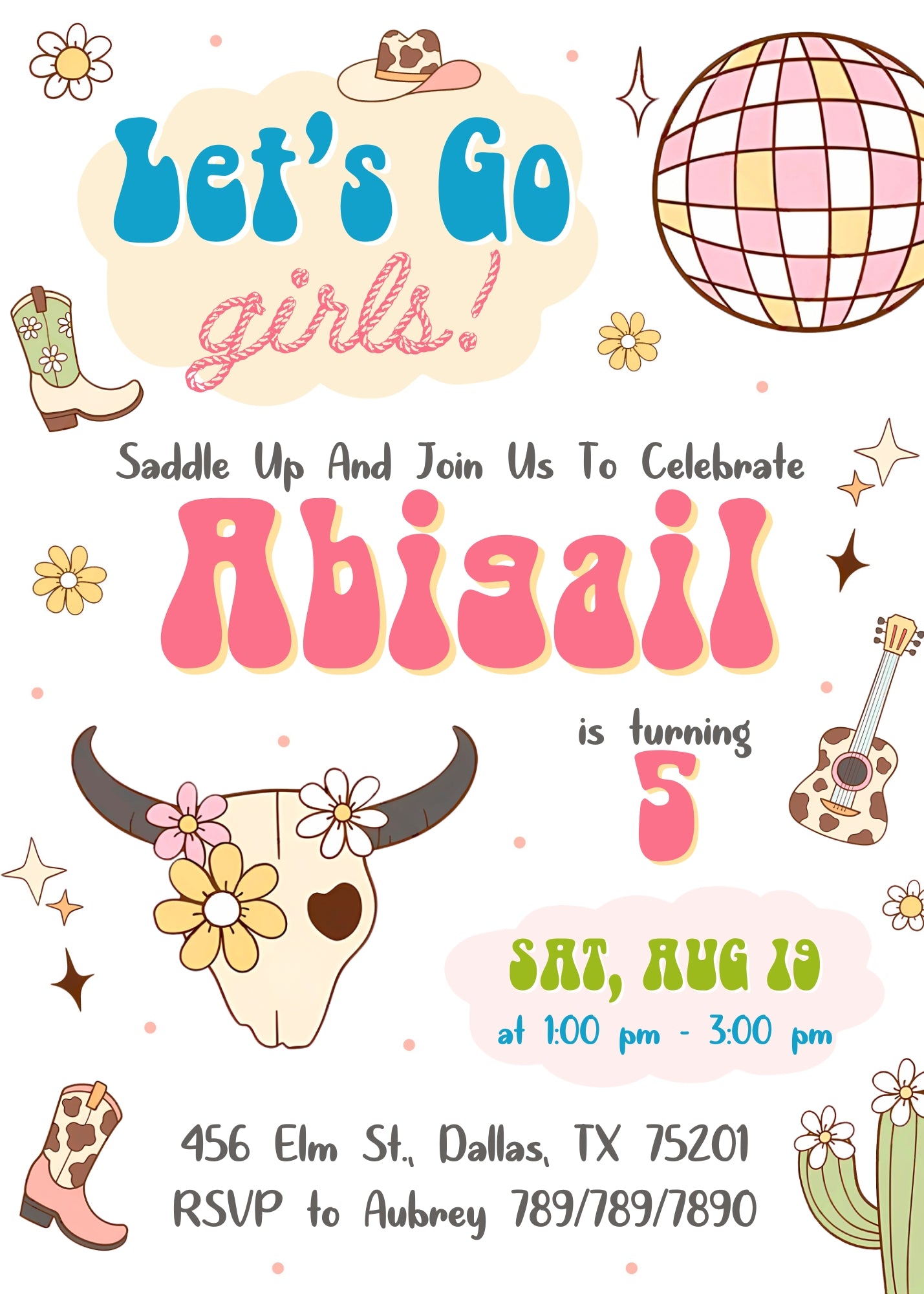 Cowgirl Pink Rodeo customizable invitation template | Share or Print | girl | EK388