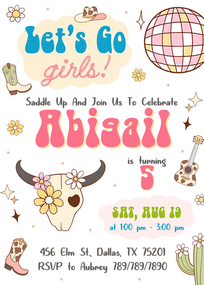 Cowgirl Pink Rodeo customizable invitation template | Share or Print | girl | EK388