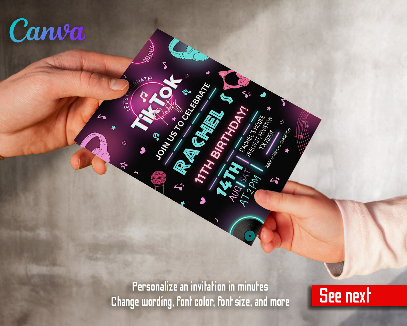 Tik Tok Party customizable invitation template | Share or Print |  | AD061