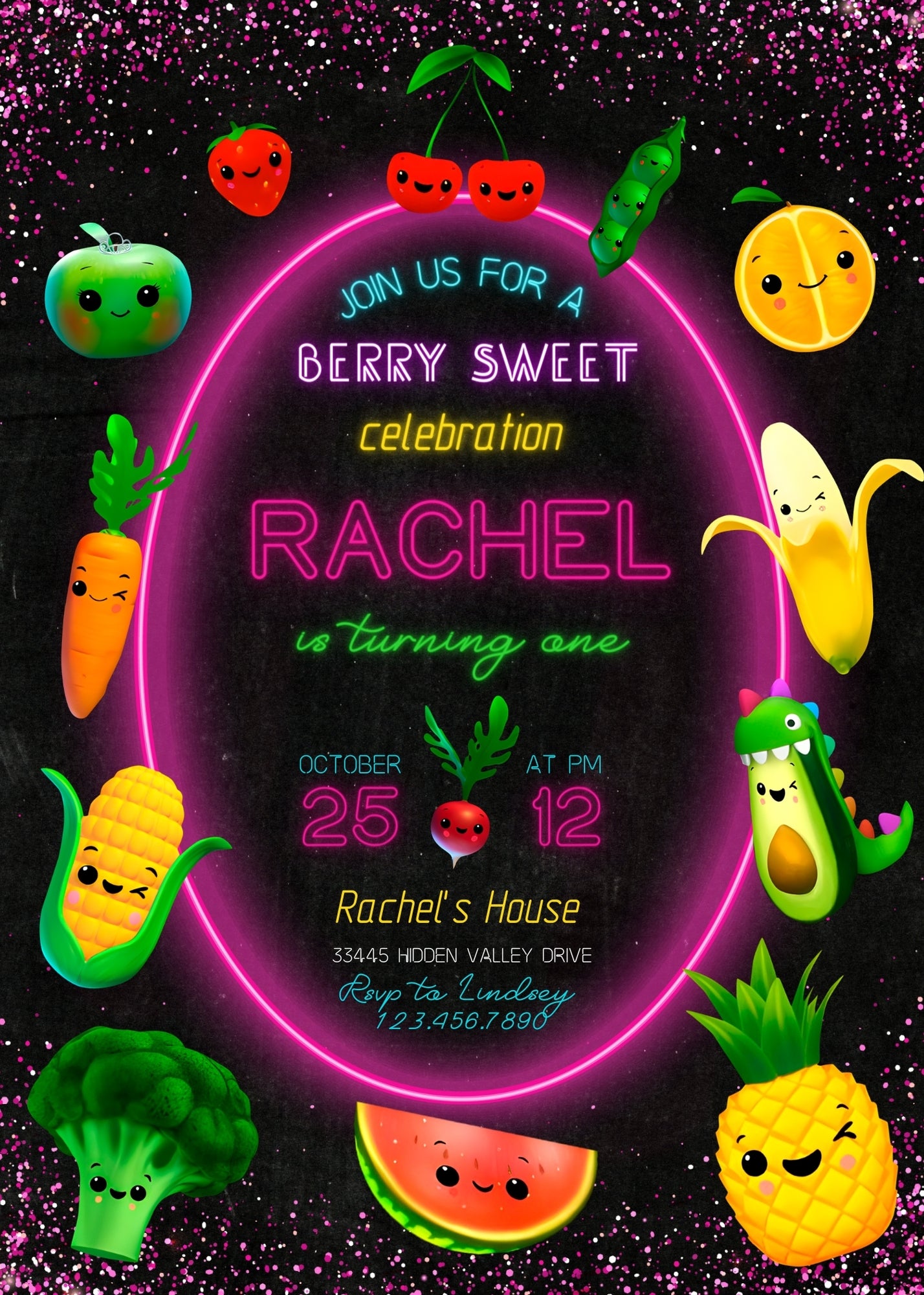 Hey Bear Sensory Dancing Fruits customizable invitation template | Share or Print |  | FQ189