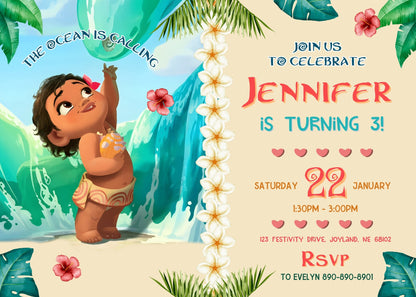 Moana Princess  customizable invitation template | Share or Print | girl | QU469