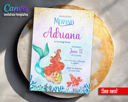 Ariel The Little Mermaid customizable invitation template | Share or Print | girl | IO012