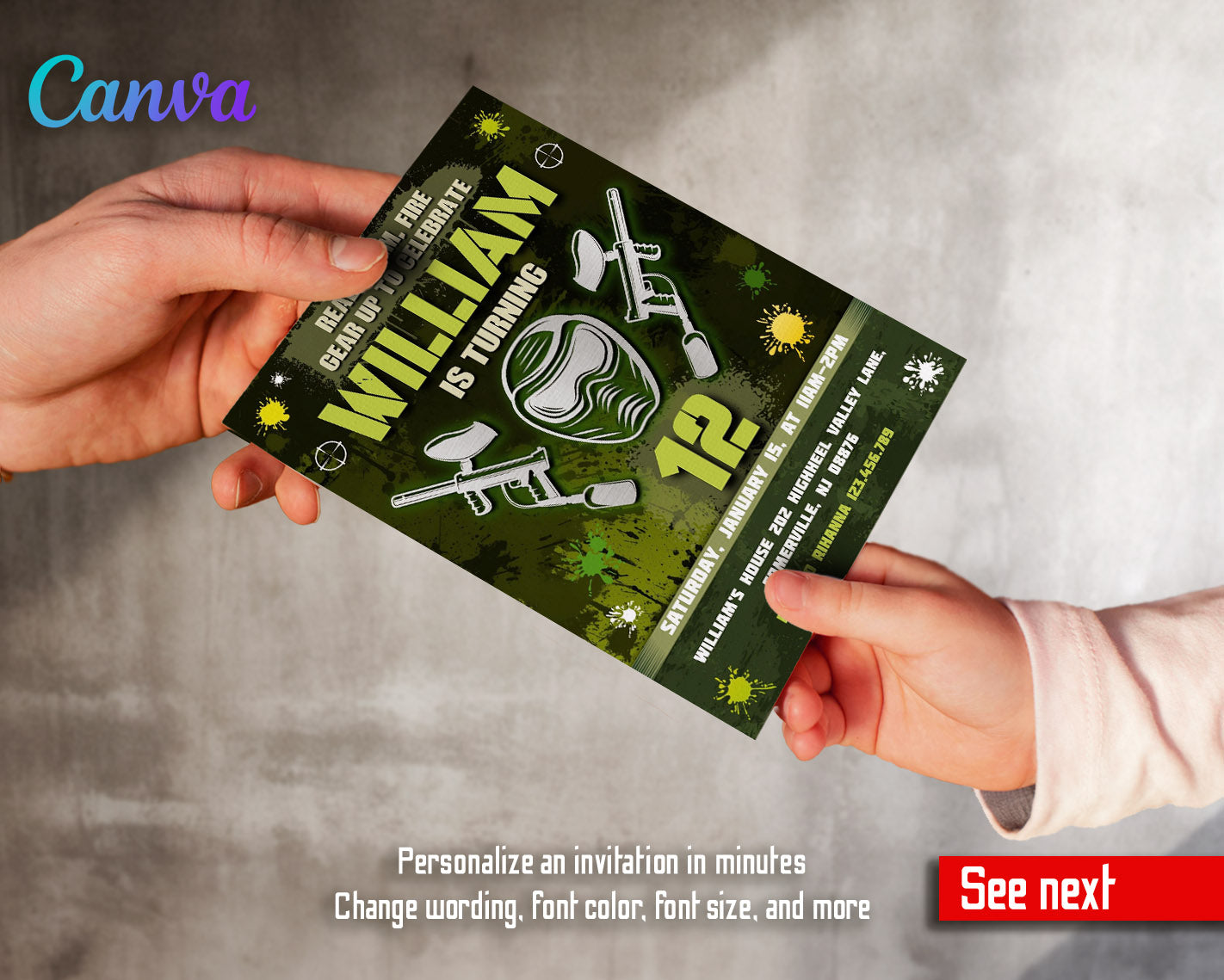 Paintball Airsoft battle customizable invitation template | Share or Print | boy | RP315