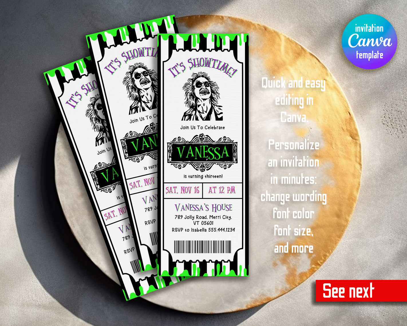 Beetlejuice Halloween customizable invitation template | Share or Print |  | VP036