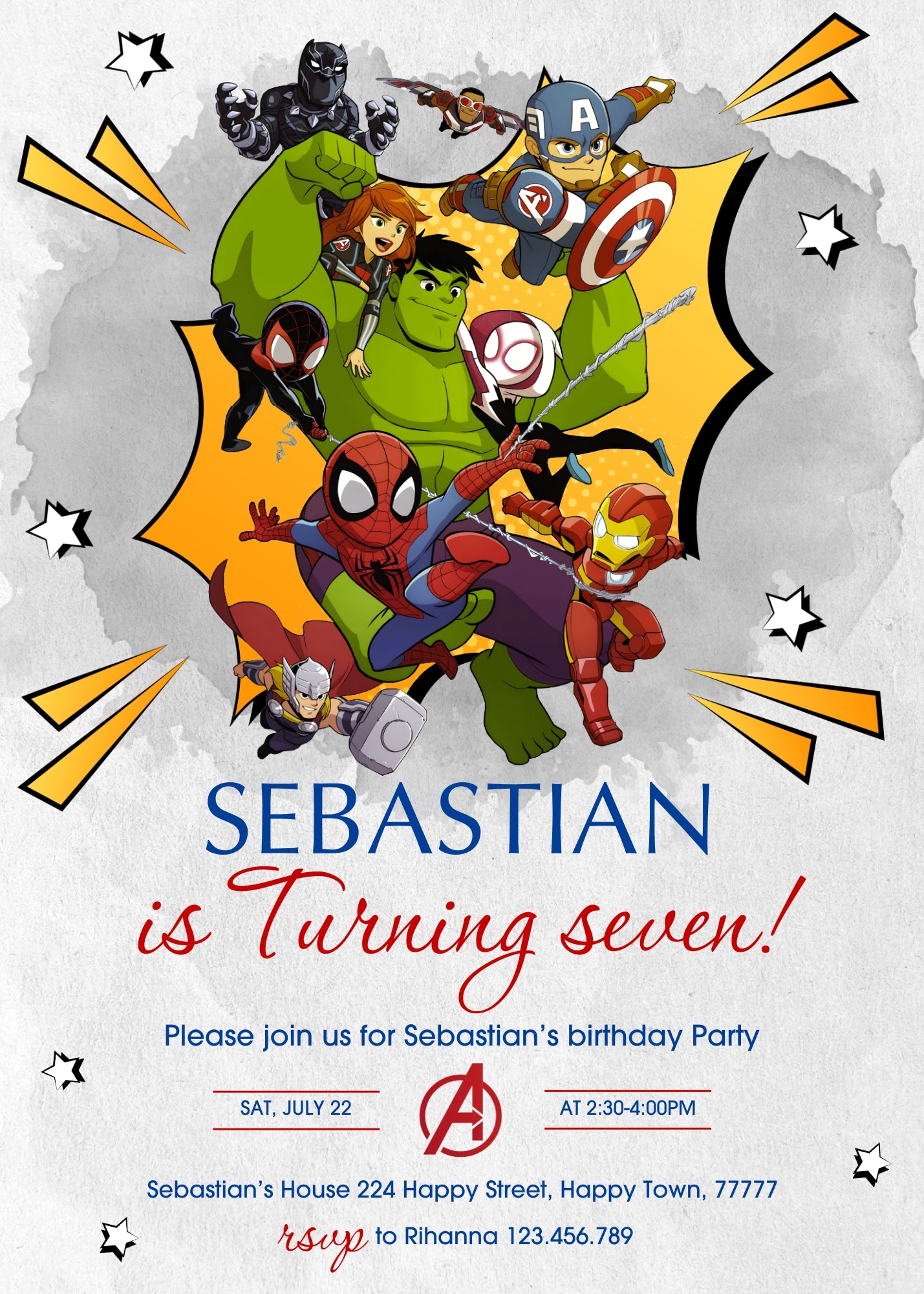 Avengers Marvel Superhero  customizable invitation template | Share or Print | boy | AH350