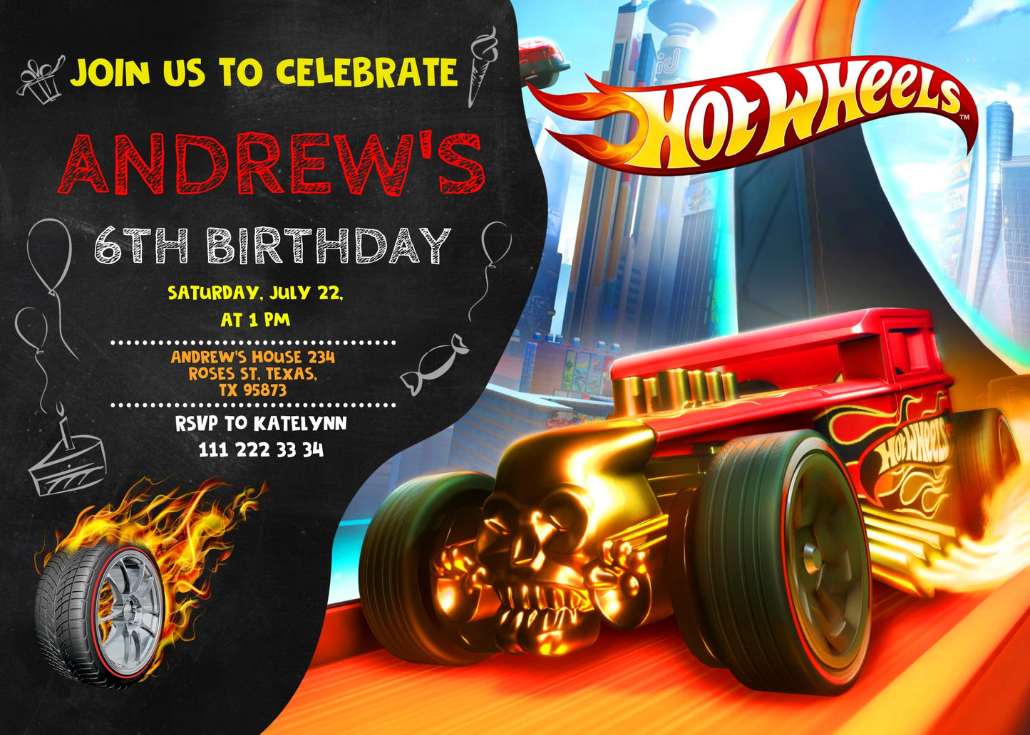 Hot Wheels customizable invite template boy | instant download | Share or Print | EF860