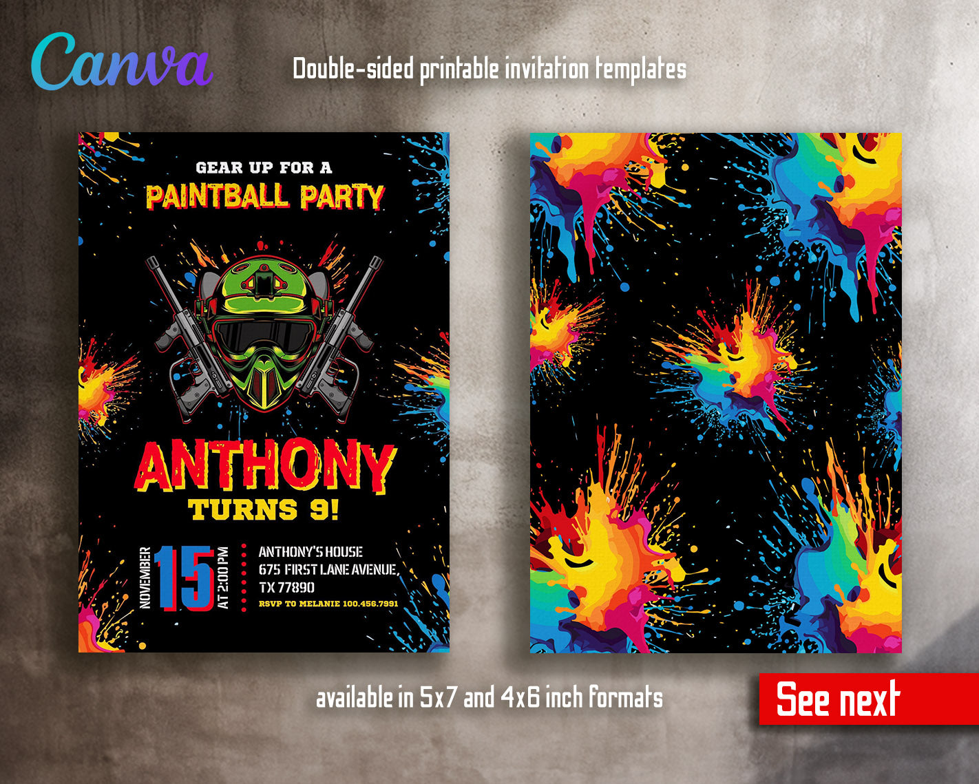 Paintball Airsoft battle customizable invitation template | Share or Print | boy | MN313