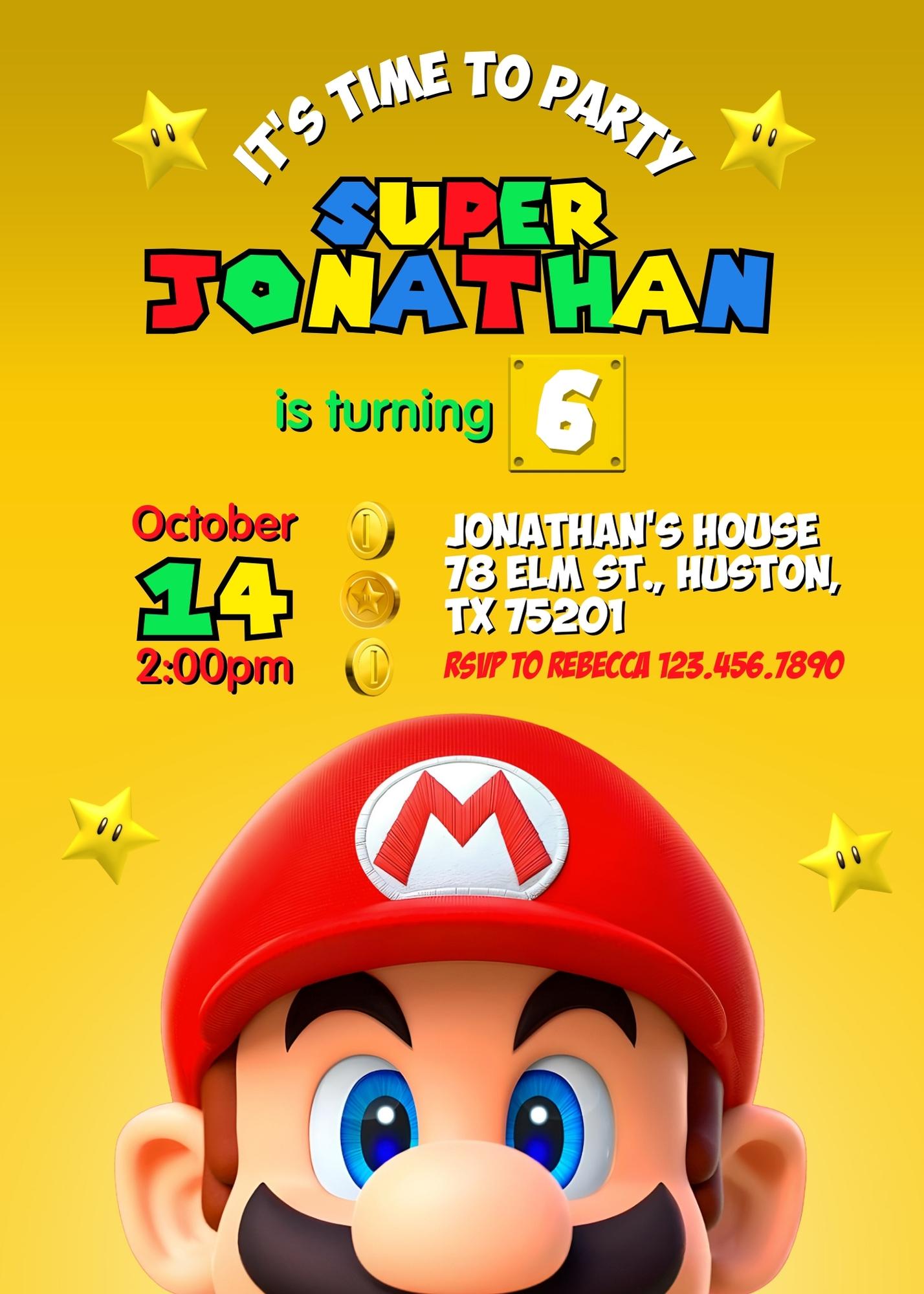 Super Mario Bros  customizable invitation template | Share or Print |  | JA778