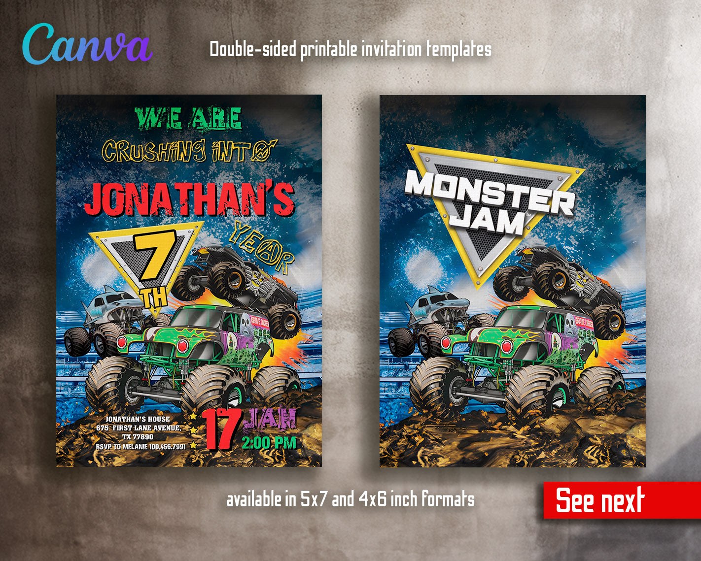 Monster Jam Monster Truck customizable invitation template | Share or Print | boy | BU805