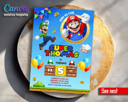 Super Mario Bros  customizable invitation template | Share or Print |  | SH617