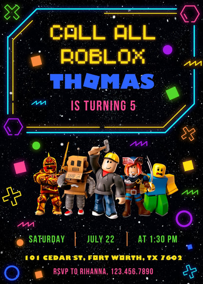 Roblox Gamer customizable invitation template | Share or Print | | IJ769