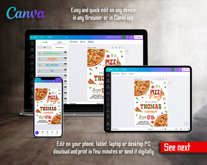 Pizza Party customizable invitation template | Share or Print |  | LF040