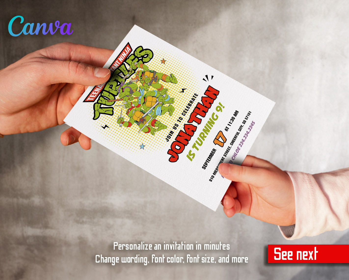 Teenage Mutant Ninja Turtles  customizable invitation template | Share or Print | boy | DH359