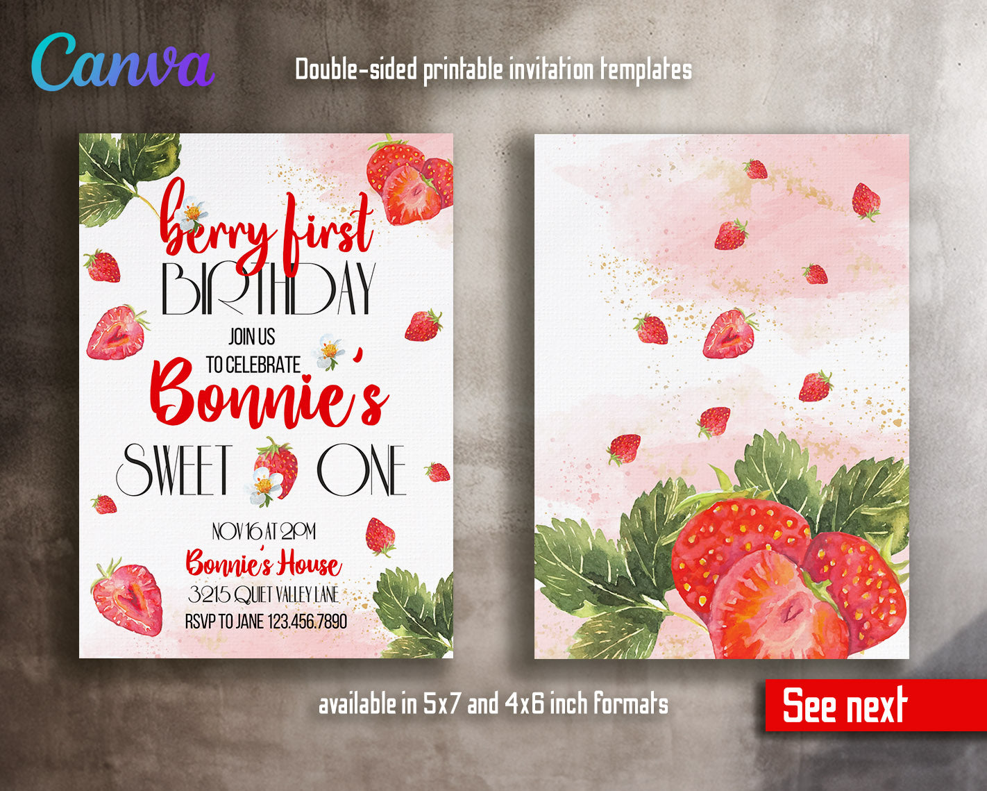 Berry First Birthday customizable invitation template | Share or Print | girl | UY400