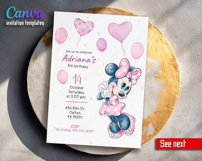 Minnie Mouse Disney Mickey customizable invitation template | Share or Print | girl | ZX106