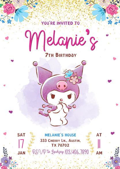 Kuromi Hello Kitty Sanrio customizable invitation template | Share or Print | | EW858