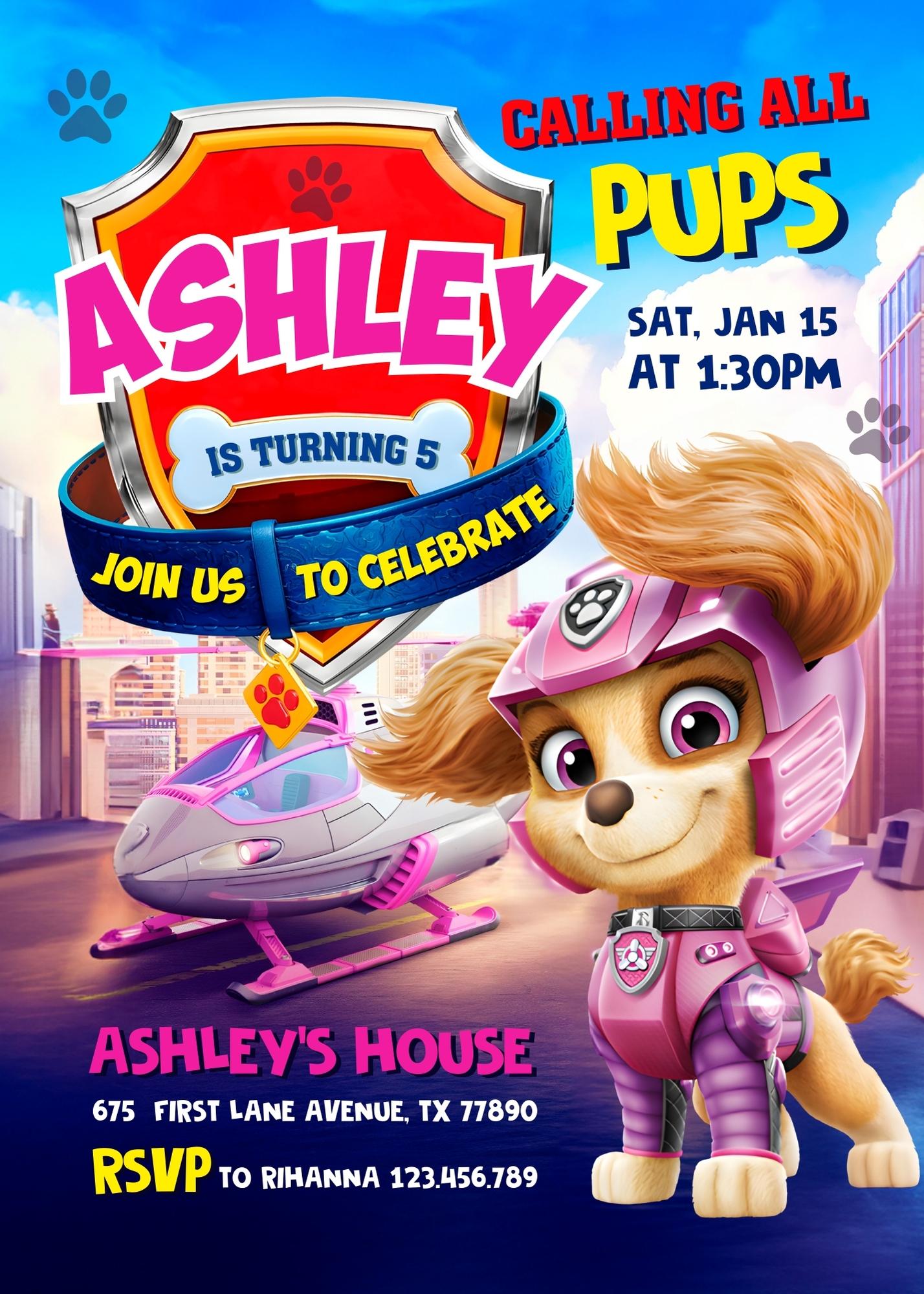 Paw Patrol customizable invite template girl | instant download | Share or Print | JI804