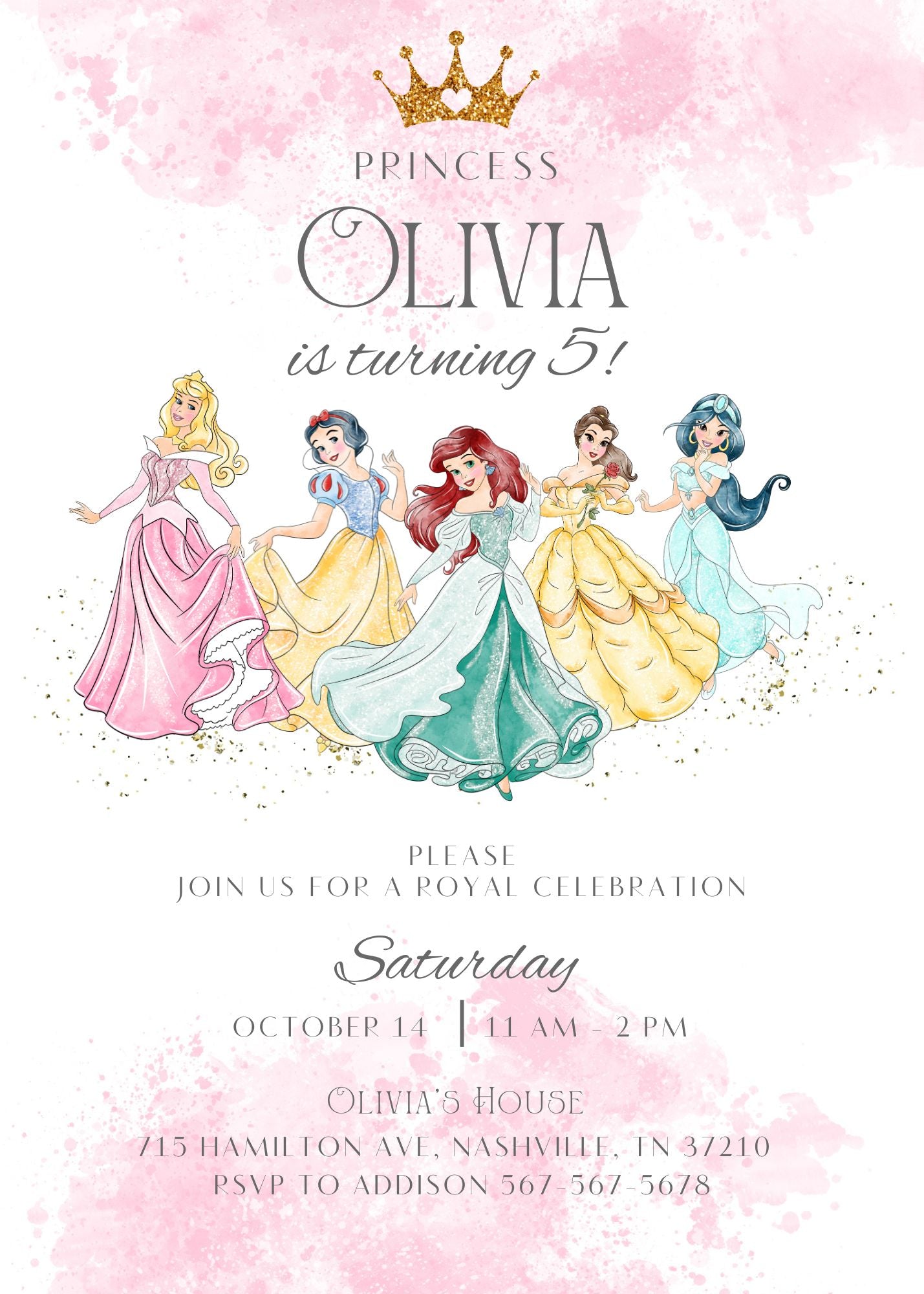 Princess Disney customizable invite template girl | instant download | Share or Print | HK204