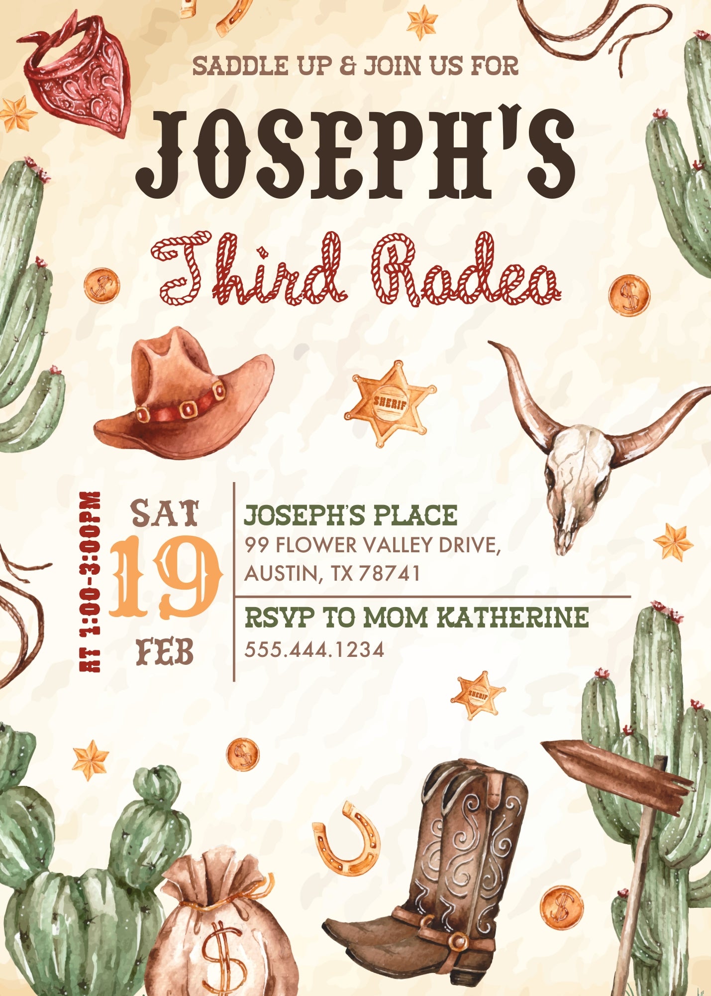 Cowboy Rodeo customizable invitation template | Share or Print | boy | WF398