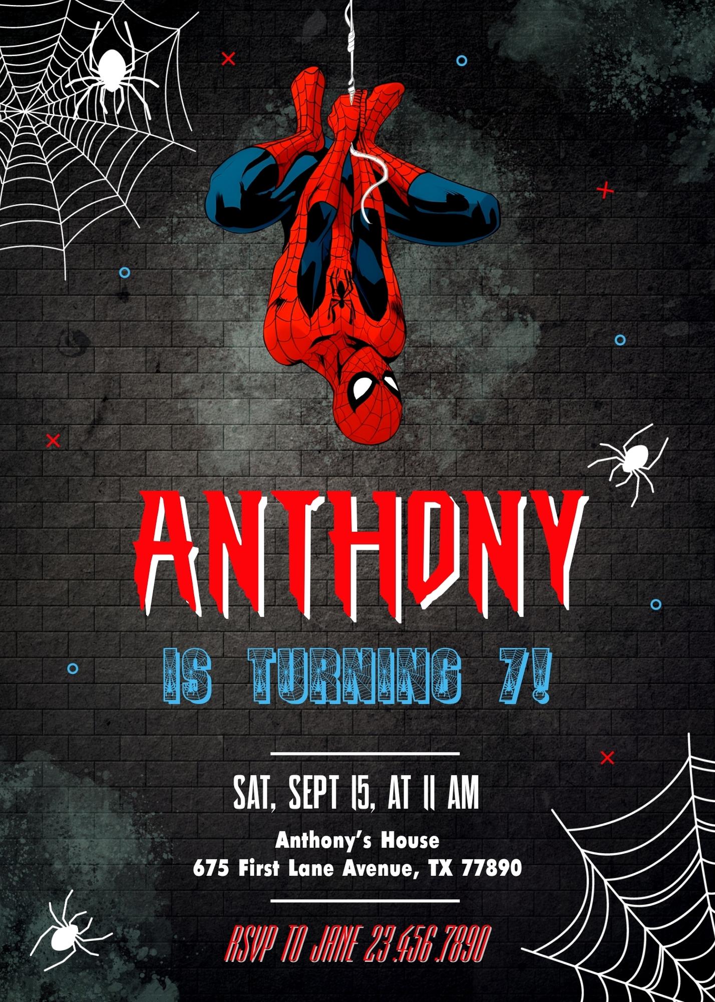 Spiderman customizable invite template boy | instant download | Share or Print | FP361