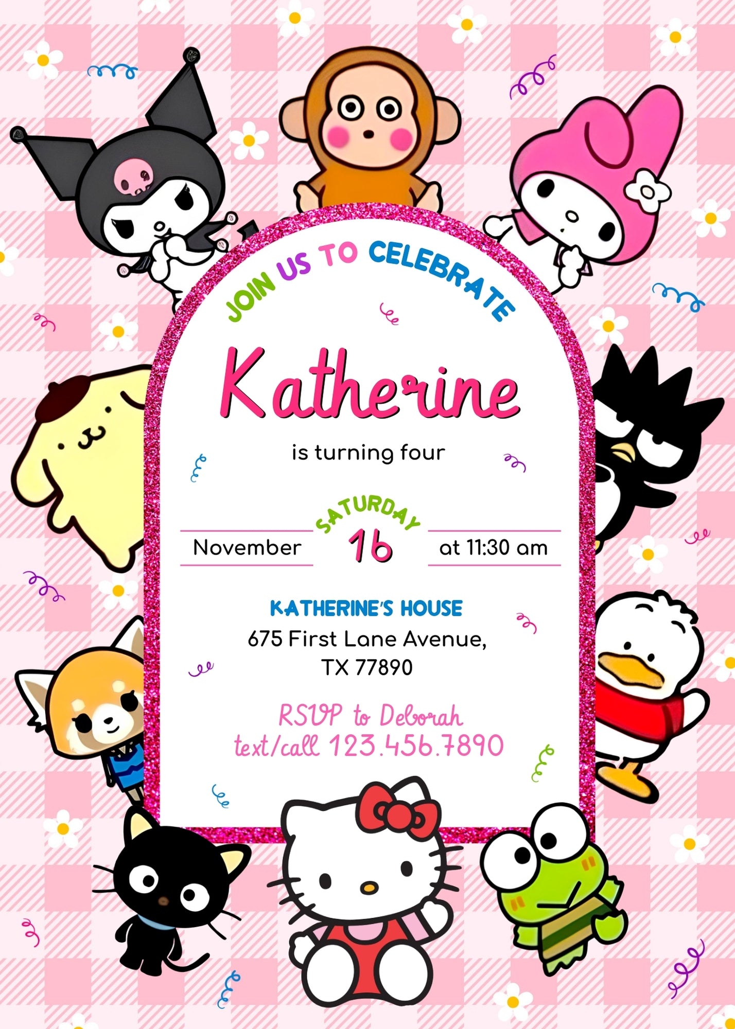 Hello Kitty Sanrio customizable invitation template | Share or Print | | RV208