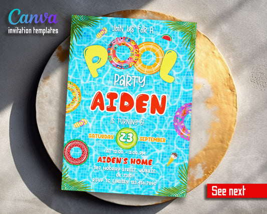 Pool Party customizable invitation template | Share or Print | boy | TG404