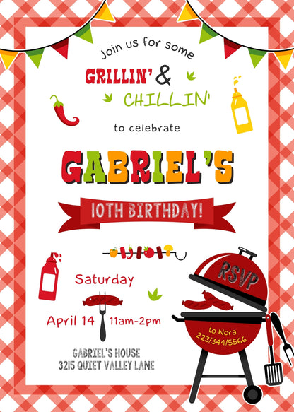 Grill Chill Bbq customizable invitation template | Share or Print |  | FB811