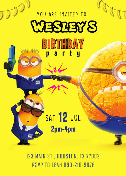 Despicable Me Minions customizable invitation template | Share or Print |  | XB846