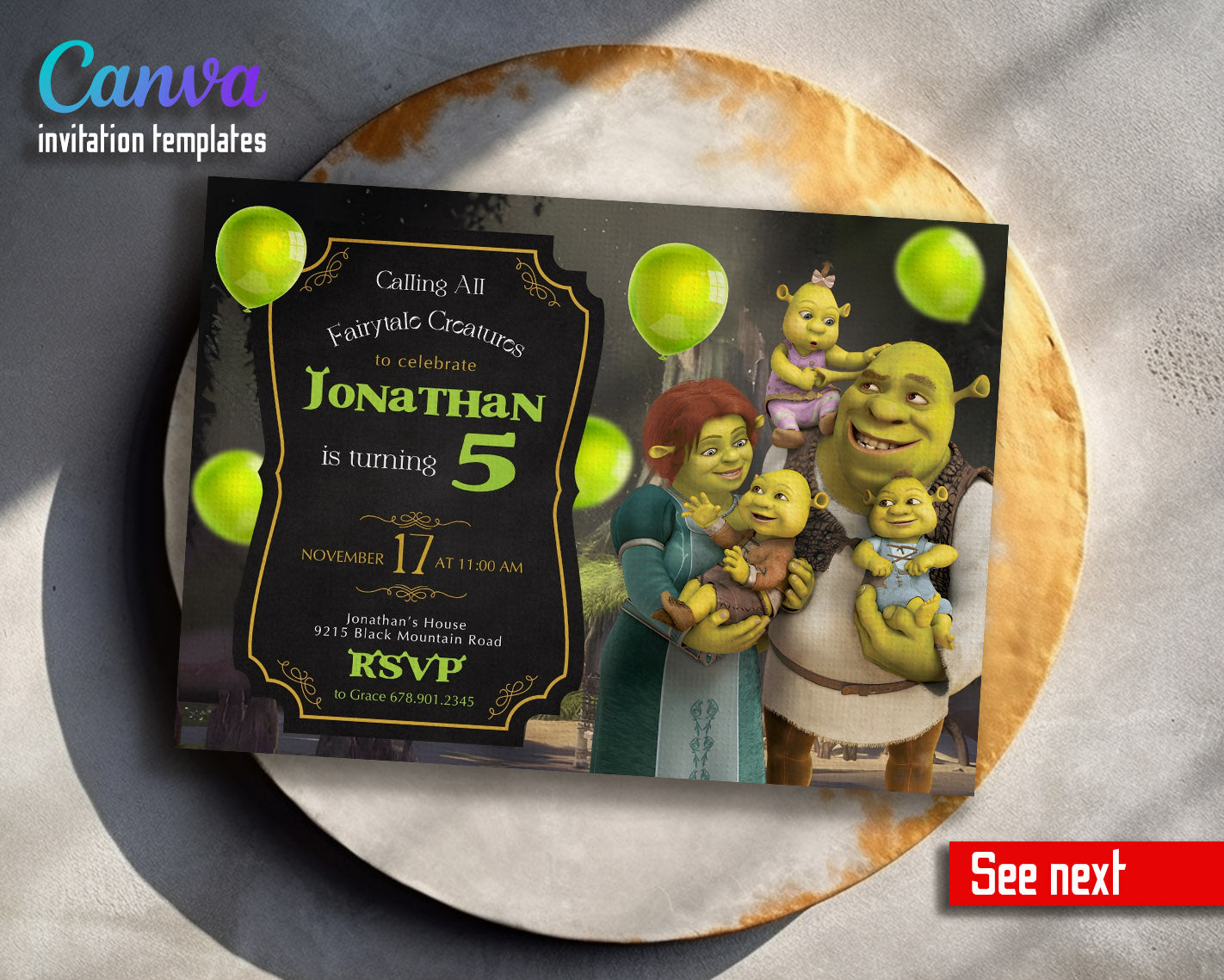 Shrek  customizable invitation template | Share or Print |  | WA224