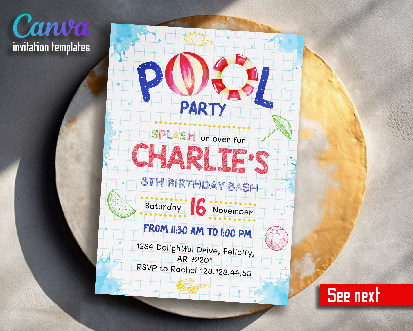 Pool Party customizable invitation template | Share or Print | boy | DA007