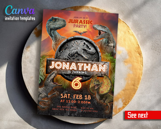 Jurassic World Dinosaur customizable invitation template | Share or Print |  | JH380