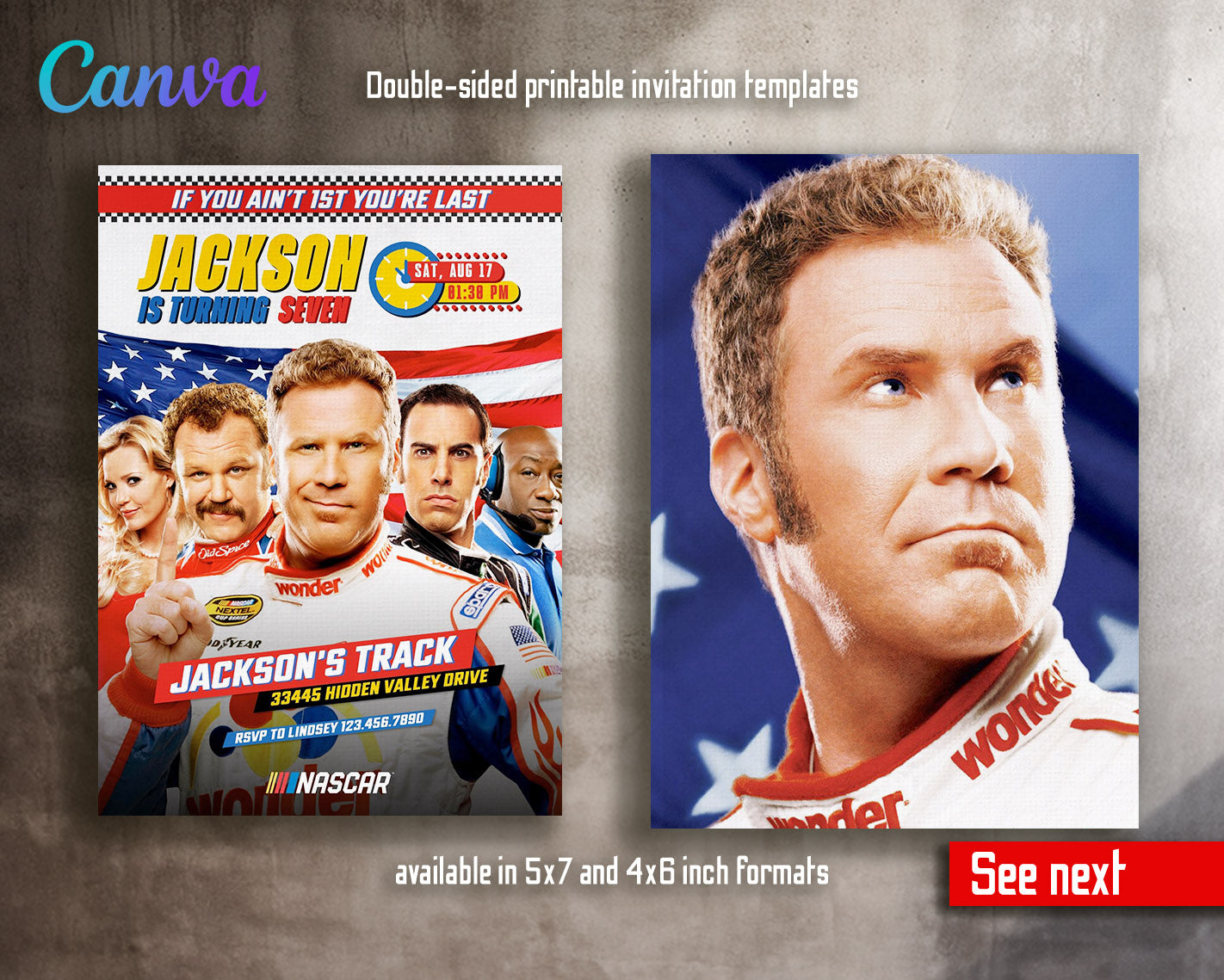 Nascar Ricky Bobby  customizable invitation template | Share or Print | boy | QA680