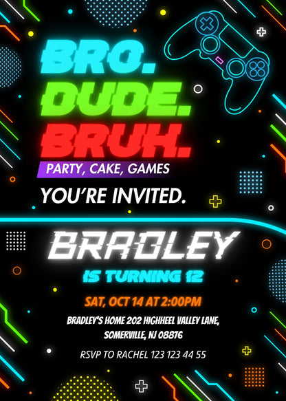 Bruh Gamer customizable invitation template | Share or Print | boy | WR789