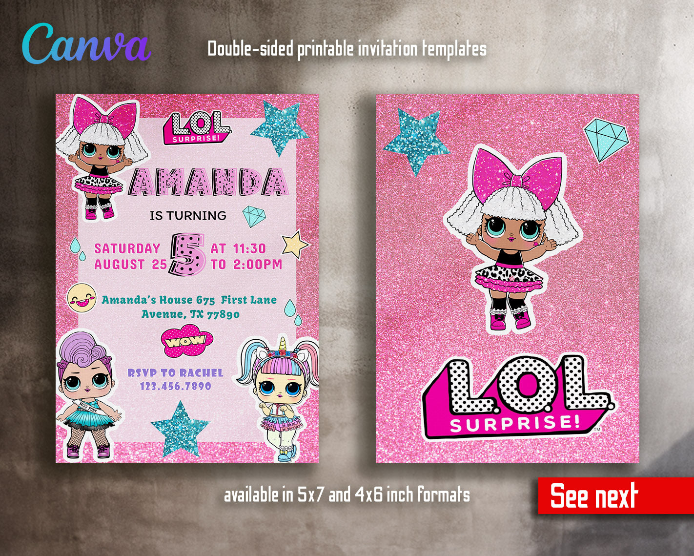 LOL Surprise Dolls customizable invitation template | Share or Print | girl | ZW789