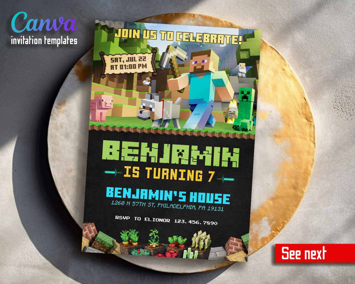 Minecraft Gamer customizable invitation template | Share or Print ...