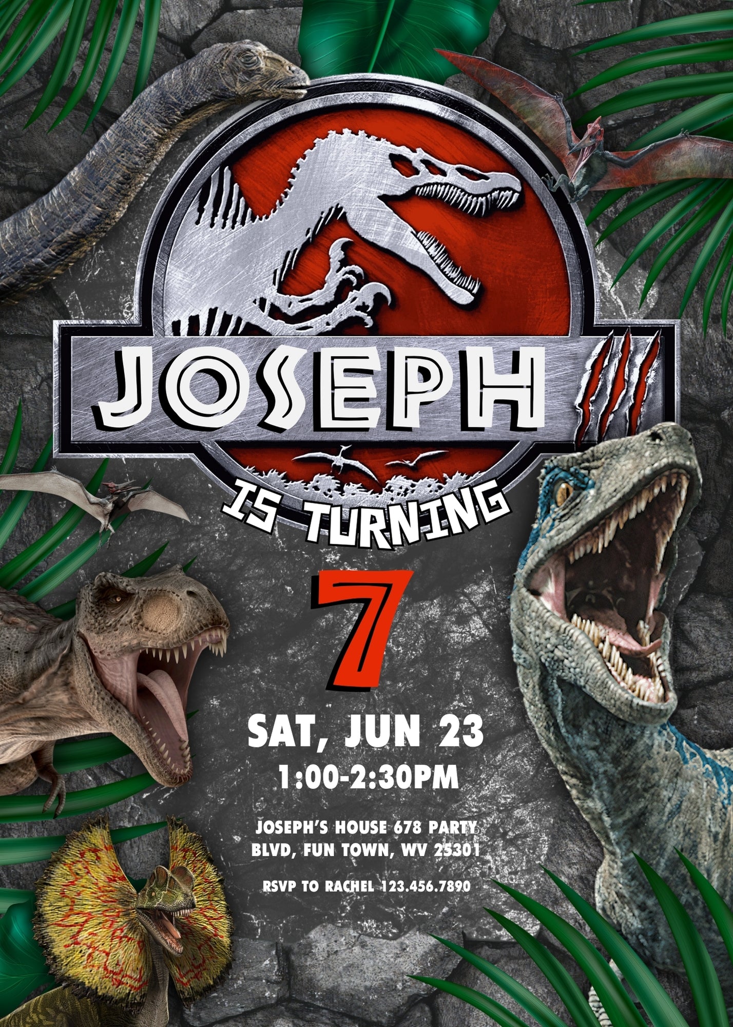 Jurassic Park Dinosaur customizable invitation template | Share or Print |  | LA622