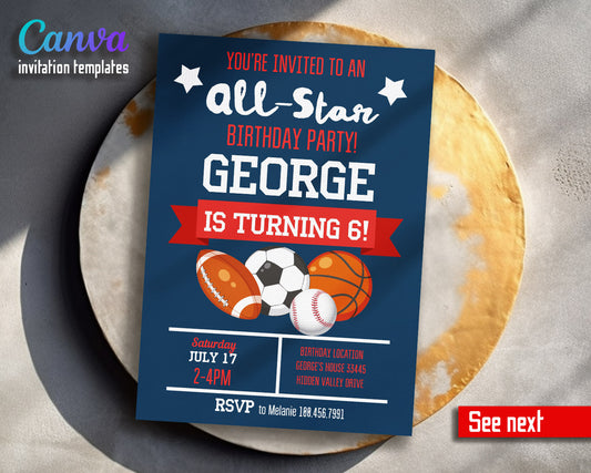 Sport Football Basketball Baseball customizable invitation template | Share or Print | boy | RL813