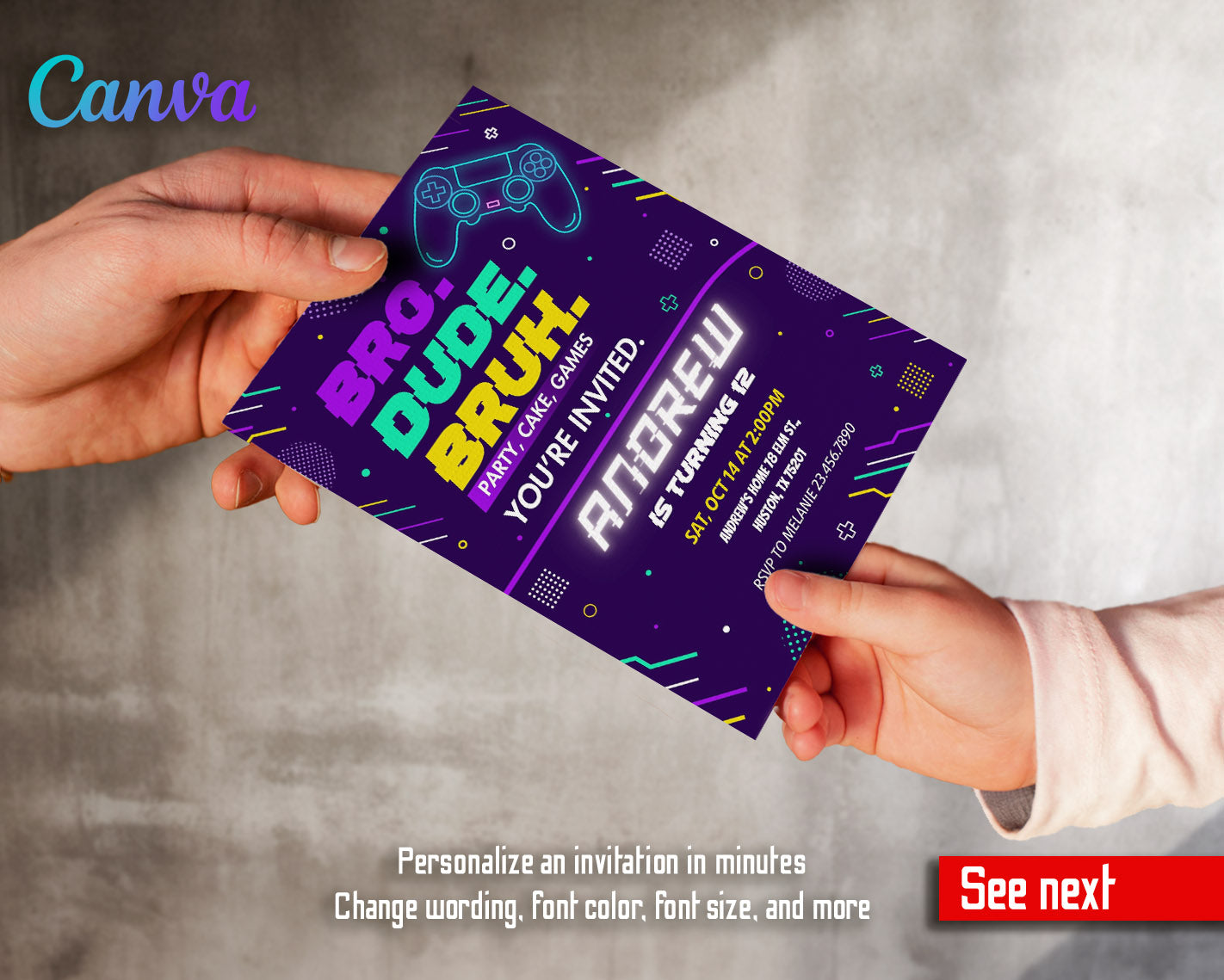 Bruh Gamer customizable invitation template | Share or Print | boy | YM137