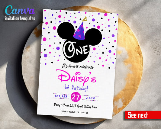 Mickey Mouse 1st Birthday customizable invitation template | Share or Print |  | FK811