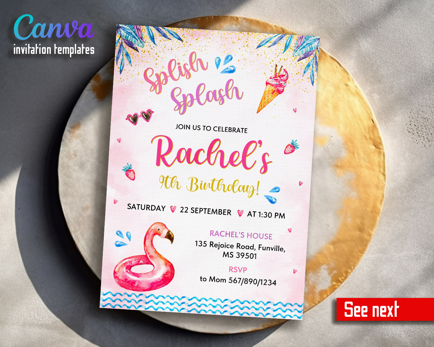 Pool Party customizable invitation template | Share or Print | girl | CO718