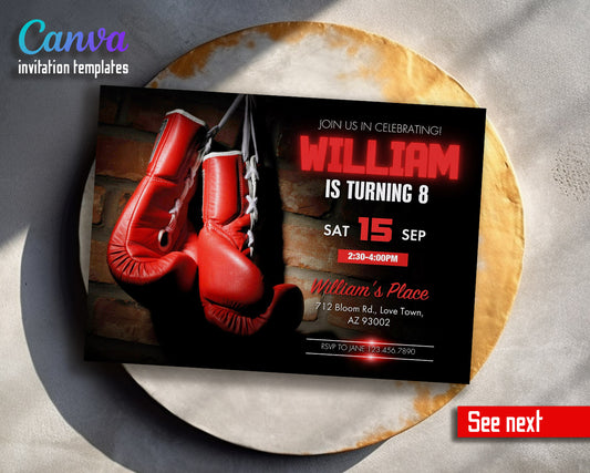 Boxing Fighter customizable invitation template | Share or Print | boy | BR752