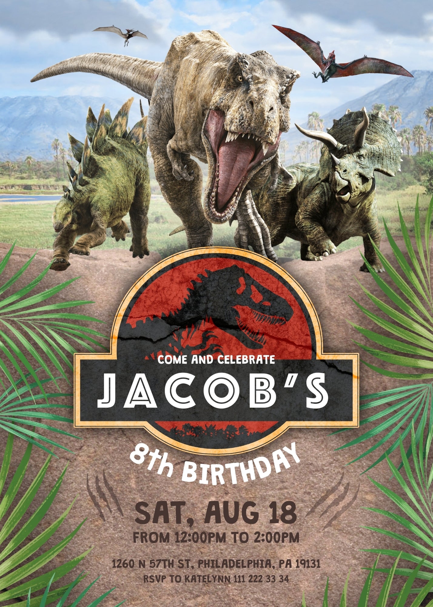 Jurassic Park Dinosaur customizable invitation template | Share or Print |  | CN736