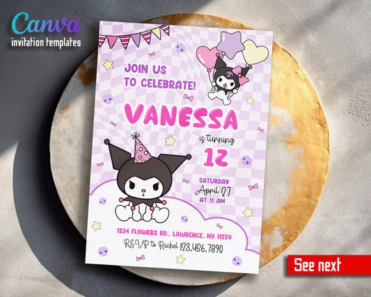 Kuromi Hello Kitty Sanrio customizable invitation template | Share or Print | | BN748