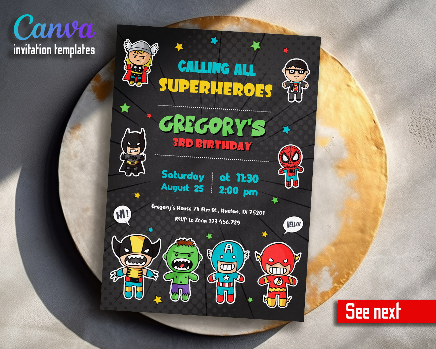 Avengers Marvel Superhero  customizable invitation template | Share or Print | boy | UZ359