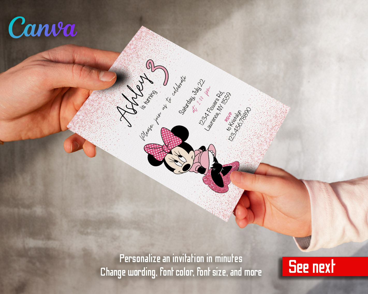 Minnie Mouse Disney Mickey customizable invitation template | Share or Print | girl | PF647