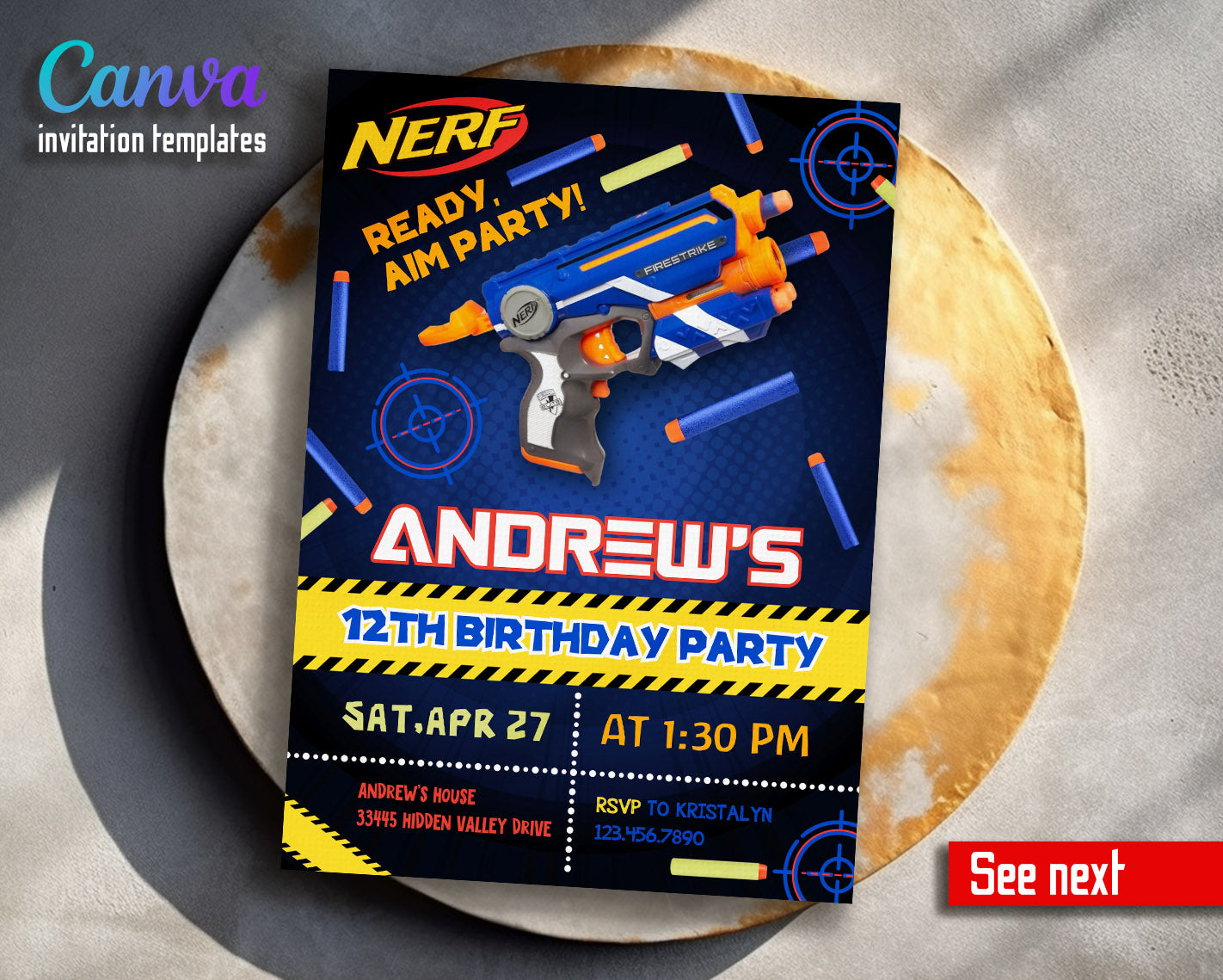 NERF Dart Wars  customizable invitation template | Share or Print | boy | ZK080