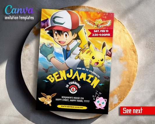 Pokemon Pikachu  customizable invitation template | Share or Print |  | RL851